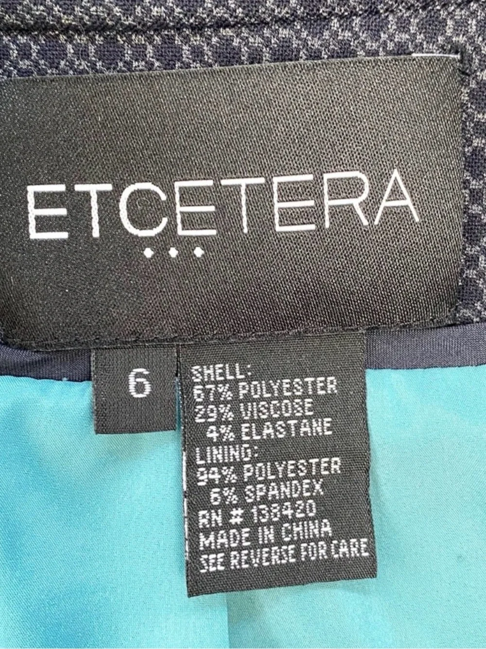 Etcetera Navy Micro-Print Blazer with Turquoise Lining