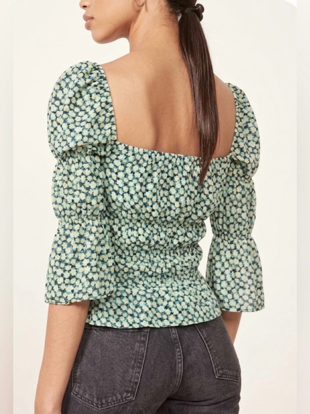 Reformation Green & White Floral Women's Top