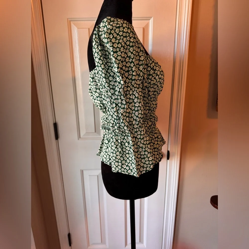 Reformation Green & White Floral Women's Top