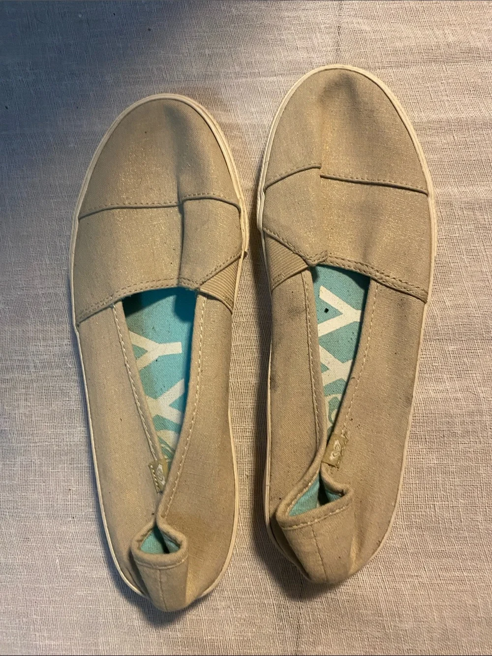 Roxy SZ 8 Derby Love II Women’s Slip-On Taupe L/Neutral Shoes With Glitter