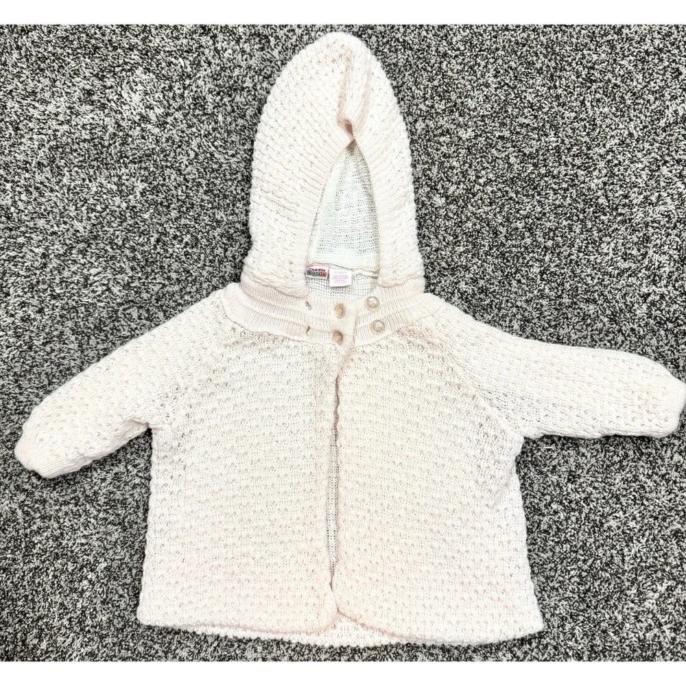 Vintage Cuddle Bear Cardigan‎ Sweater Jacket Baby Girl's Size 9 Mon Pink Cream
