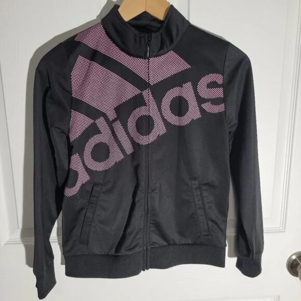 Adidas Zip Up‎ Jacket-Black/Pink-Girls LG 14