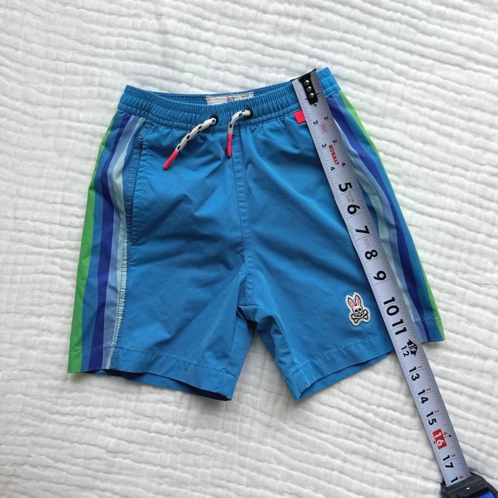 Psycho Bunny Swim Trunks Boys Size 4 Blue Striped Shorts Mesh Lined