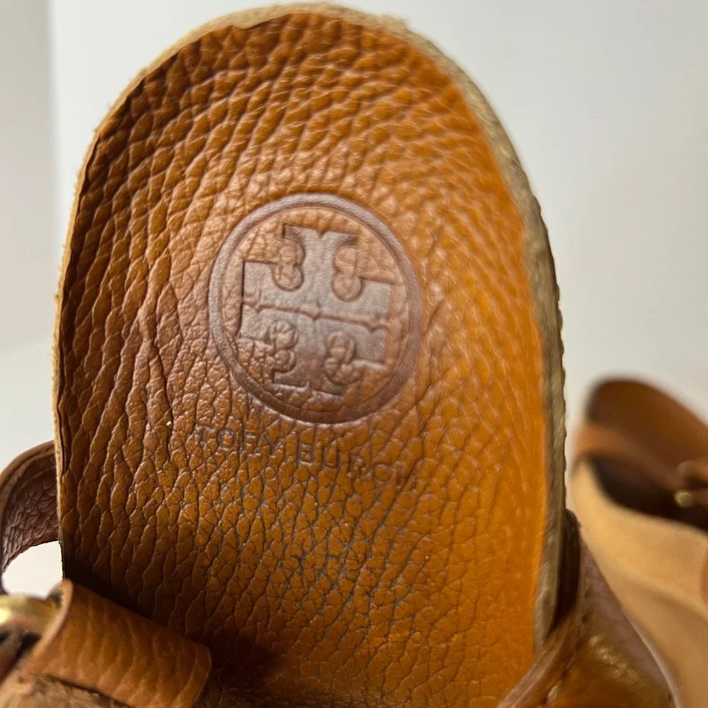 Womens Tory Burch Brenden Brown Leather Wedge Sandal 9.5‎