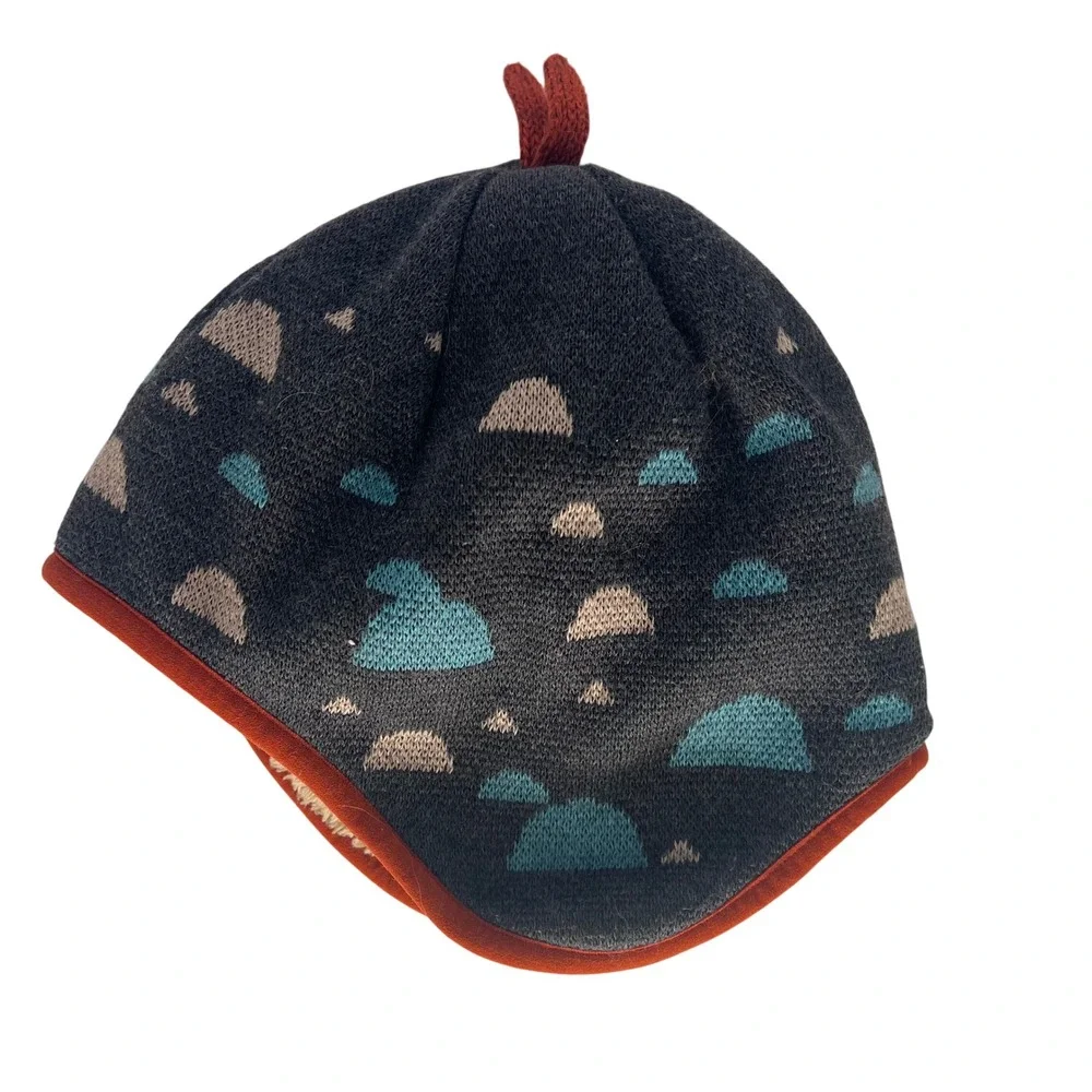 Patagonia Kids Fleece Lined Reversible Hat Hedgehog‎ Cloud Pattern Orange Trim