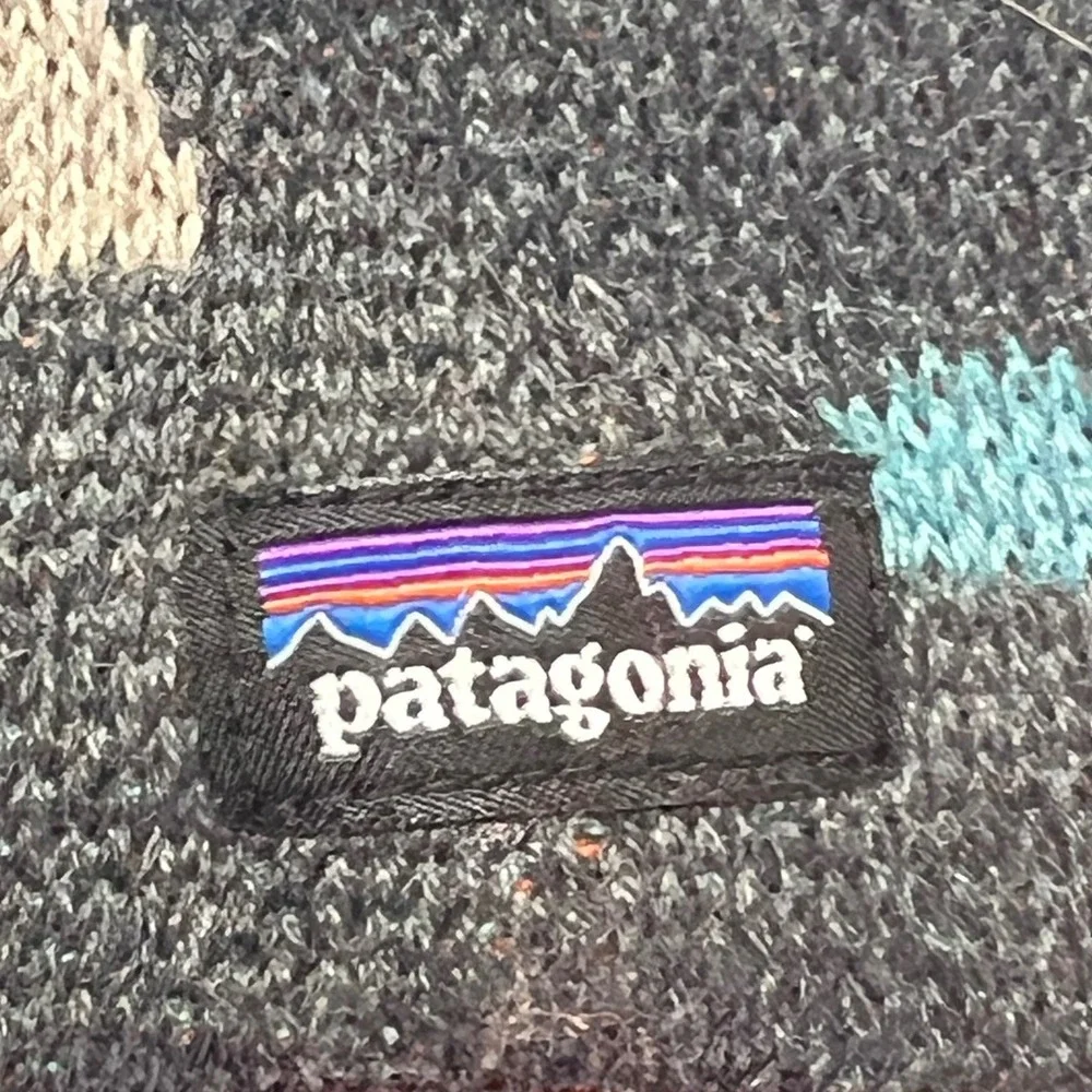 Patagonia Kids Fleece Lined Reversible Hat Hedgehog‎ Cloud Pattern Orange Trim