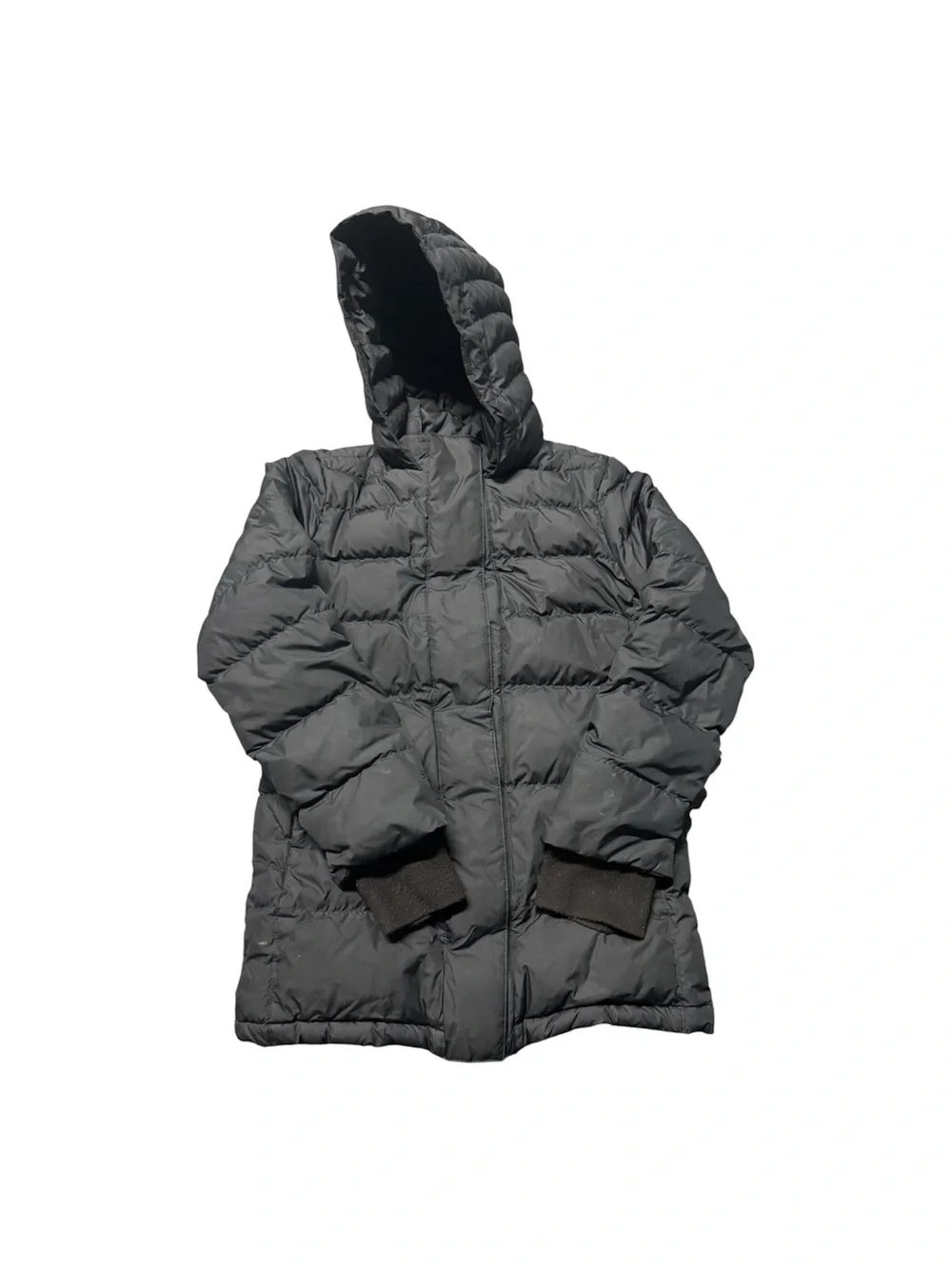 Athleta Girl Black Hooded Goose Down Puffer Jacket Size 12 Large Winter Coat