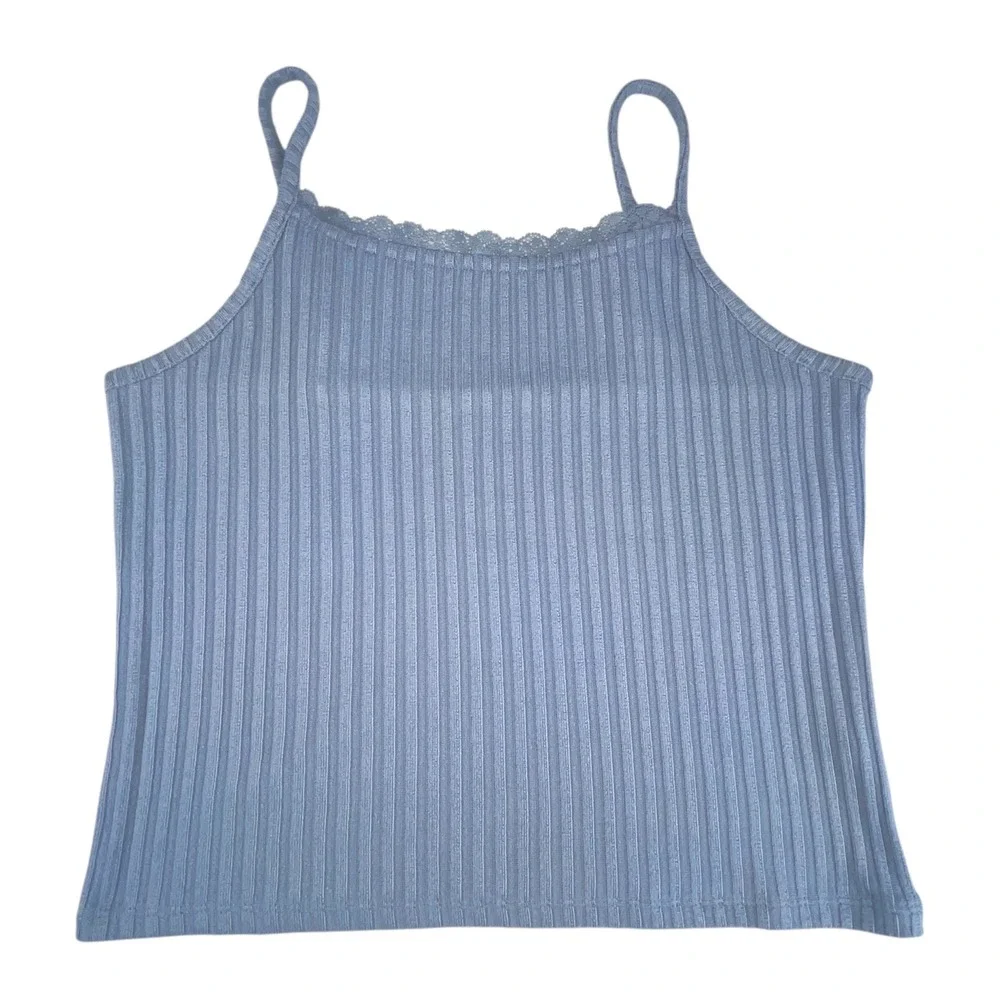 SO Girls Lace Trim Ribbed Twin Set Cardigan Cami Pelican Blue XL 14/16