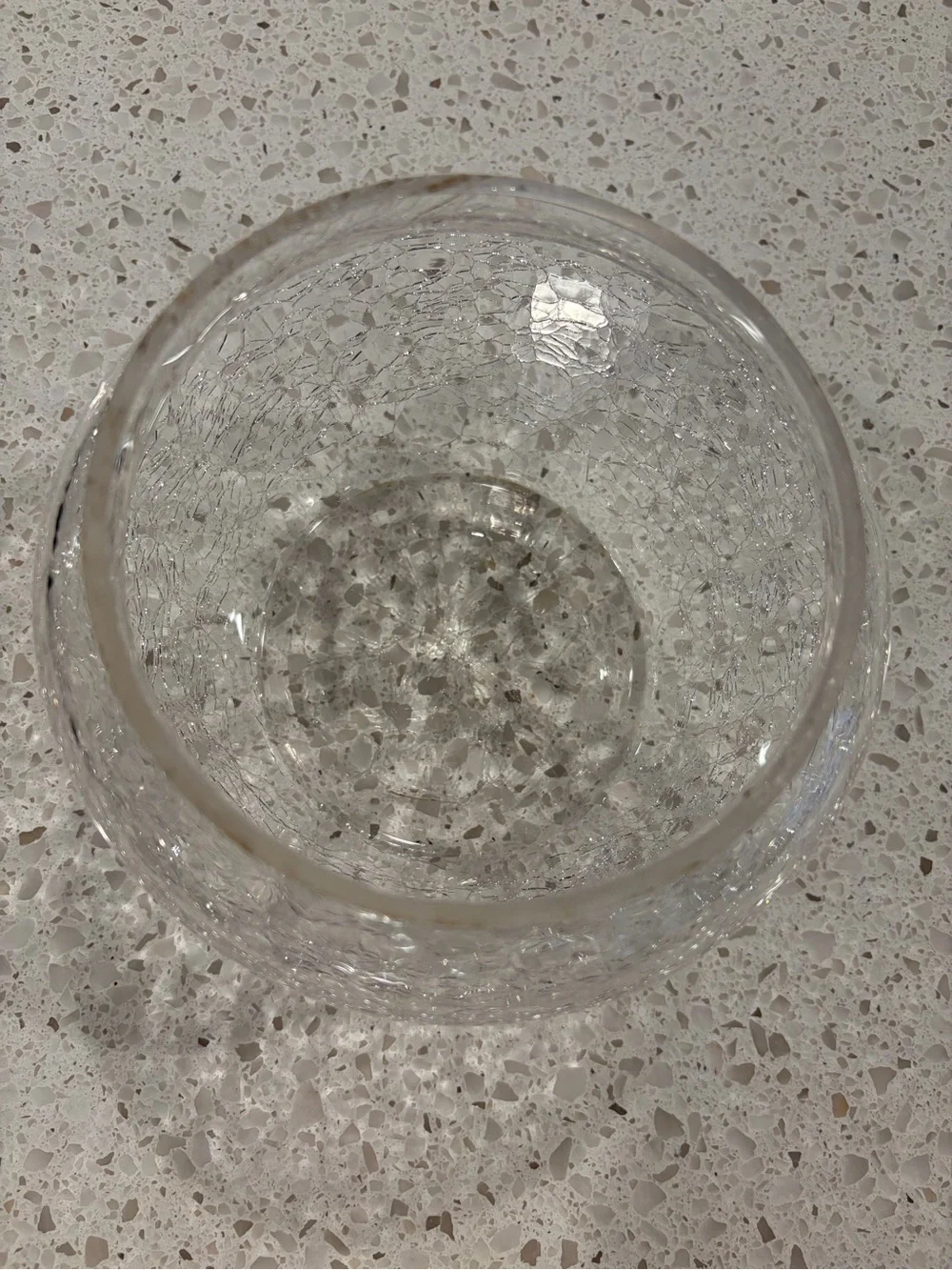 Clear Crackle Glass Vase - Small Rounded Bowl 6”