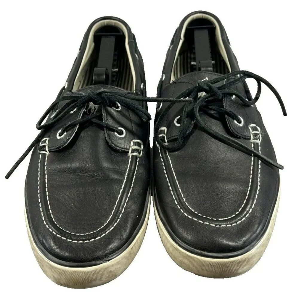 Polo Ralph Lauren Men's Boat Shoes 10 Navy Blue‎ Pony Sander Tie Slip On Canvas