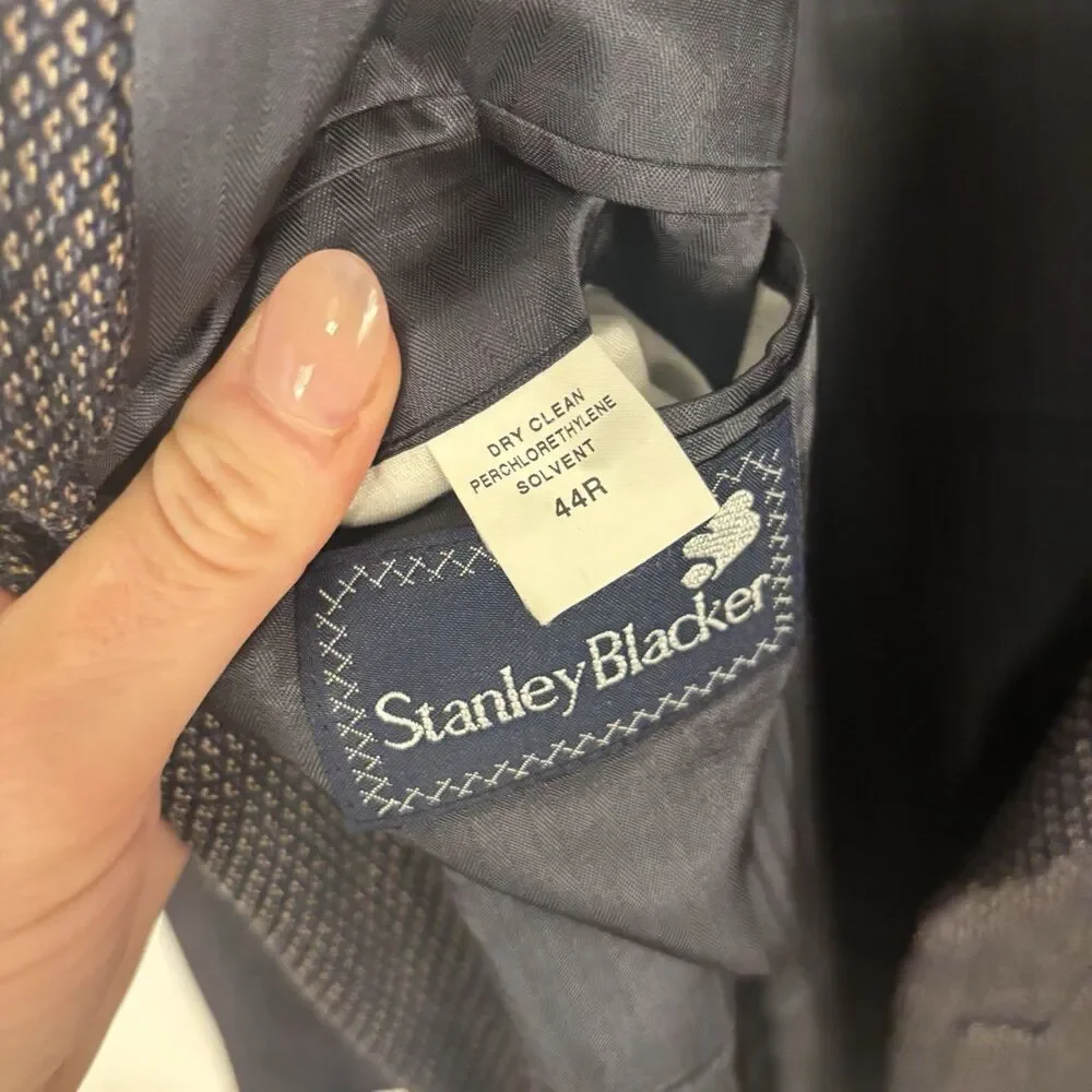 VTG Stanley Blacker Mens 44R Sport Coat Blazer Jacket Brown Blue Micro Pattern