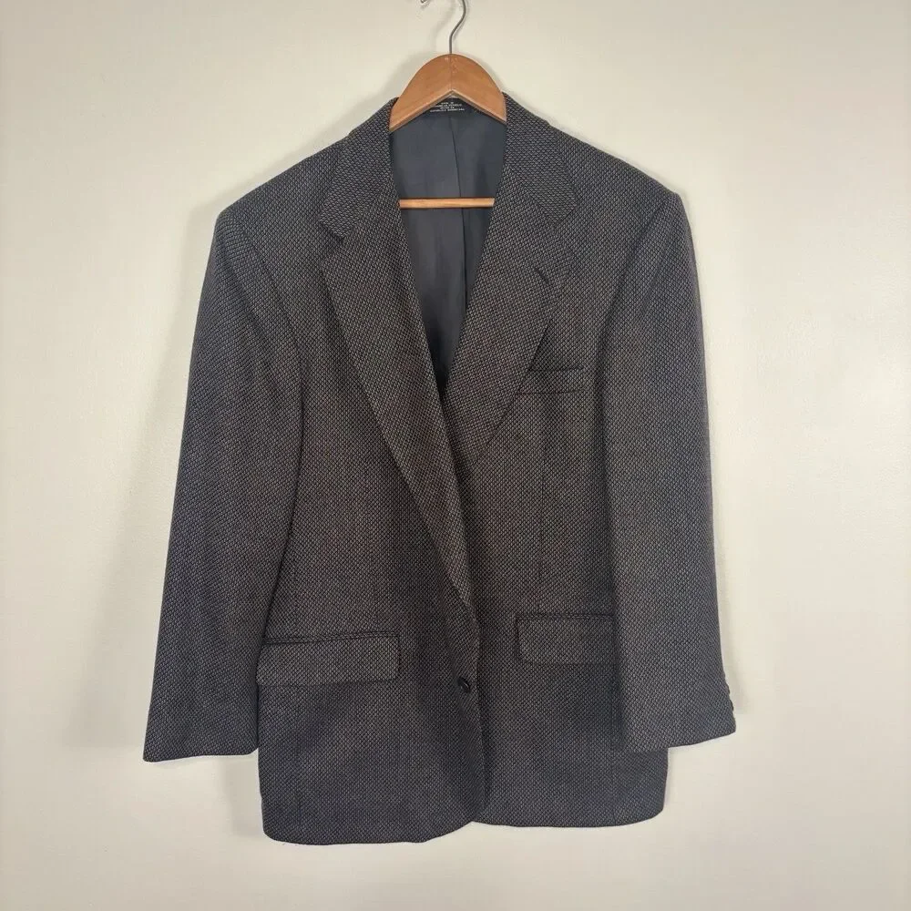 VTG Stanley Blacker Mens 44R Sport Coat Blazer Jacket Brown Blue Micro Pattern