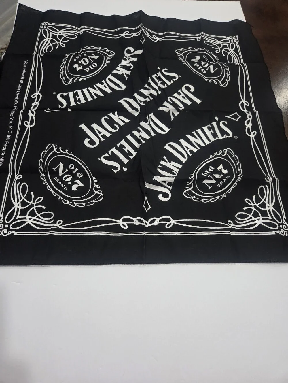 Jack Daniels Black and White Logo Bandana 21×21in.