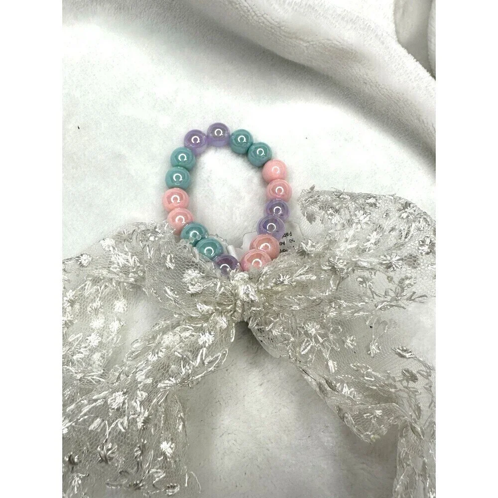 NEW Free People Bracelet Multicolor Beaded White Lace Bow Colorful Dainty Beach