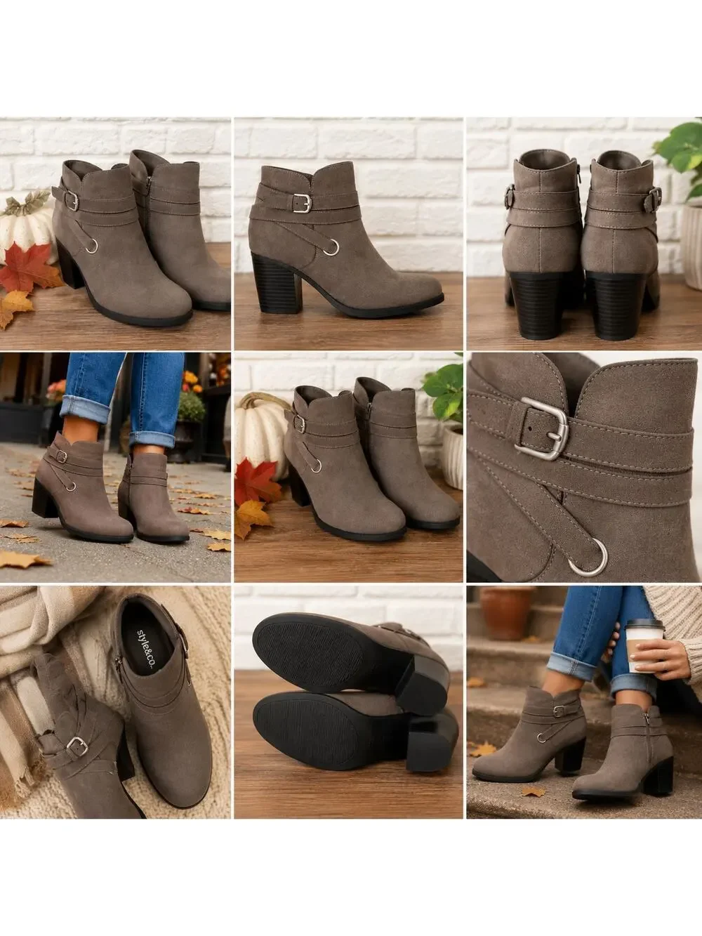 Style & Co. Women's Zolaa Faux Suede Block Heel Ankle Boots Booties Size 7 Taupe