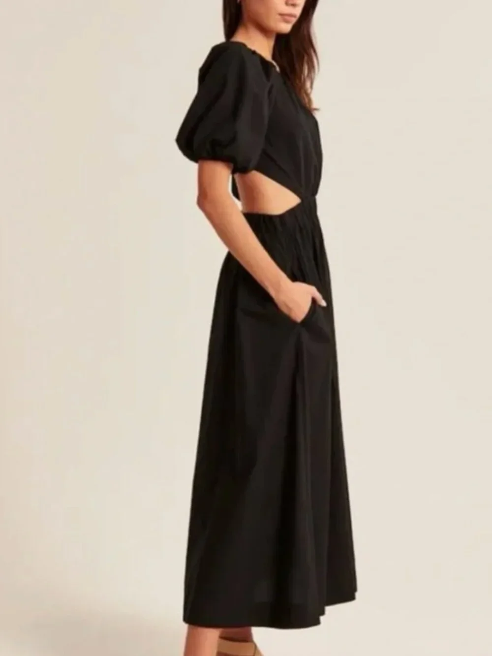Abercrombie & Fitch High-Neck Open Back Midi Dress (Black) - Size XS