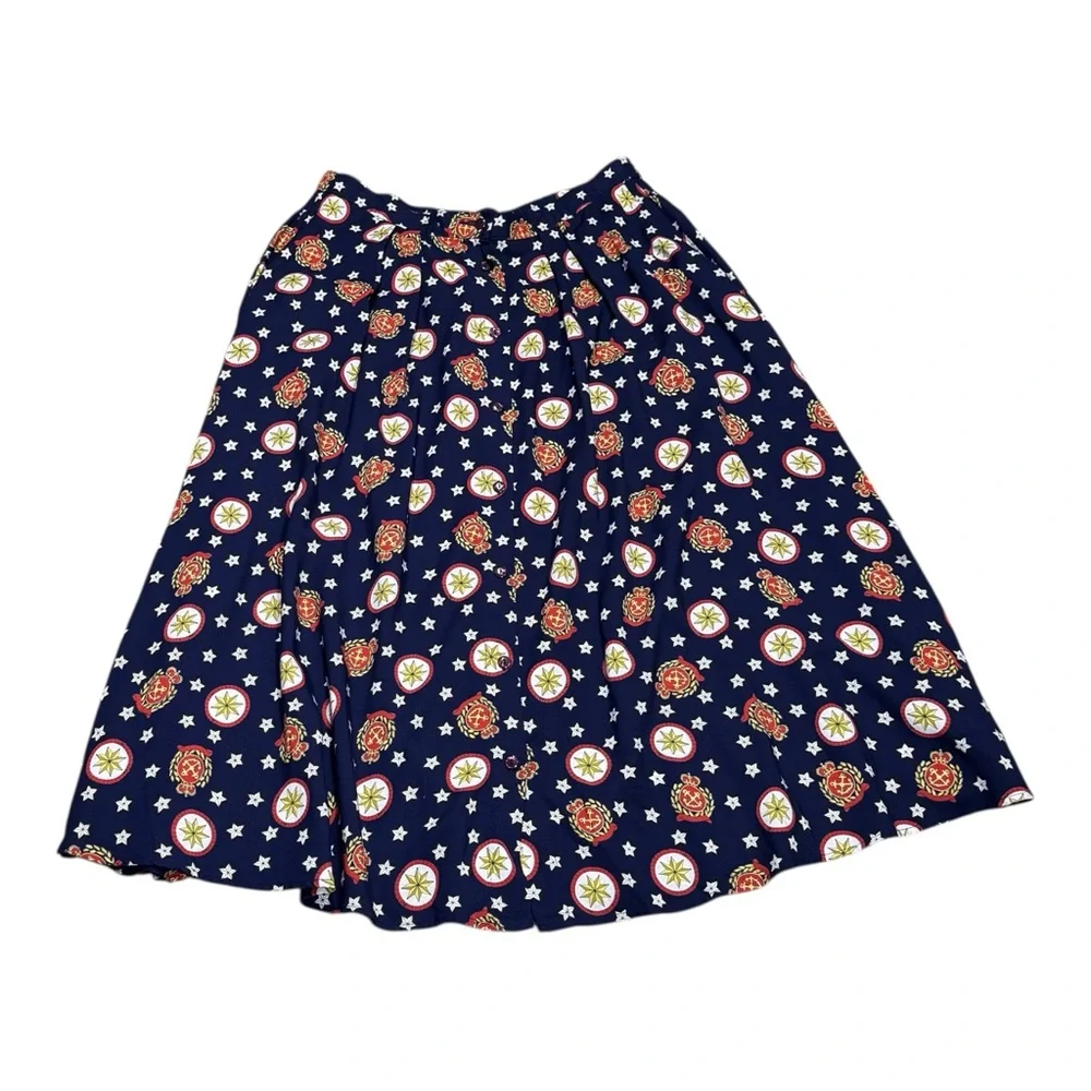 Vintage Pendleton Anchor Nautical Print Midi Skirt
