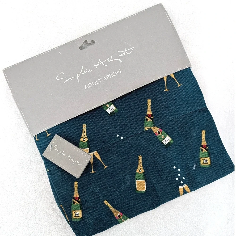 Sophie Allport Bubbles & Fizz Adult Apron Champagne Teal Cotton NWT Gift