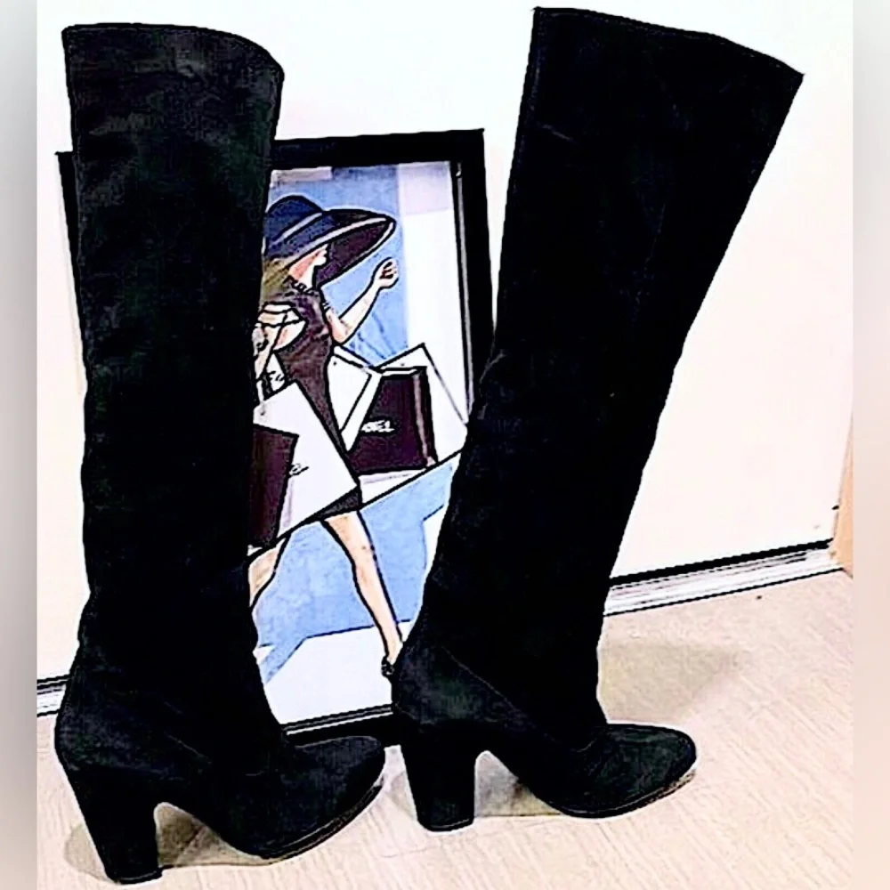 Ulla Johnson Sloane Boots Heeled Black Suede Slouch Knee High Size EU 38 = US 8