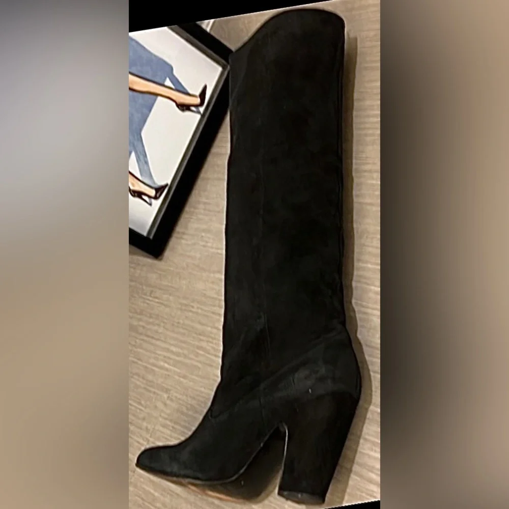 Ulla Johnson Sloane Boots Heeled Black Suede Slouch Knee High Size EU 38 = US 8