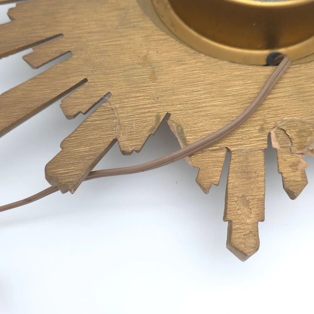 Syroco Sunburst Wall Clock Mid Century Modern Electric Vintage Movement Works