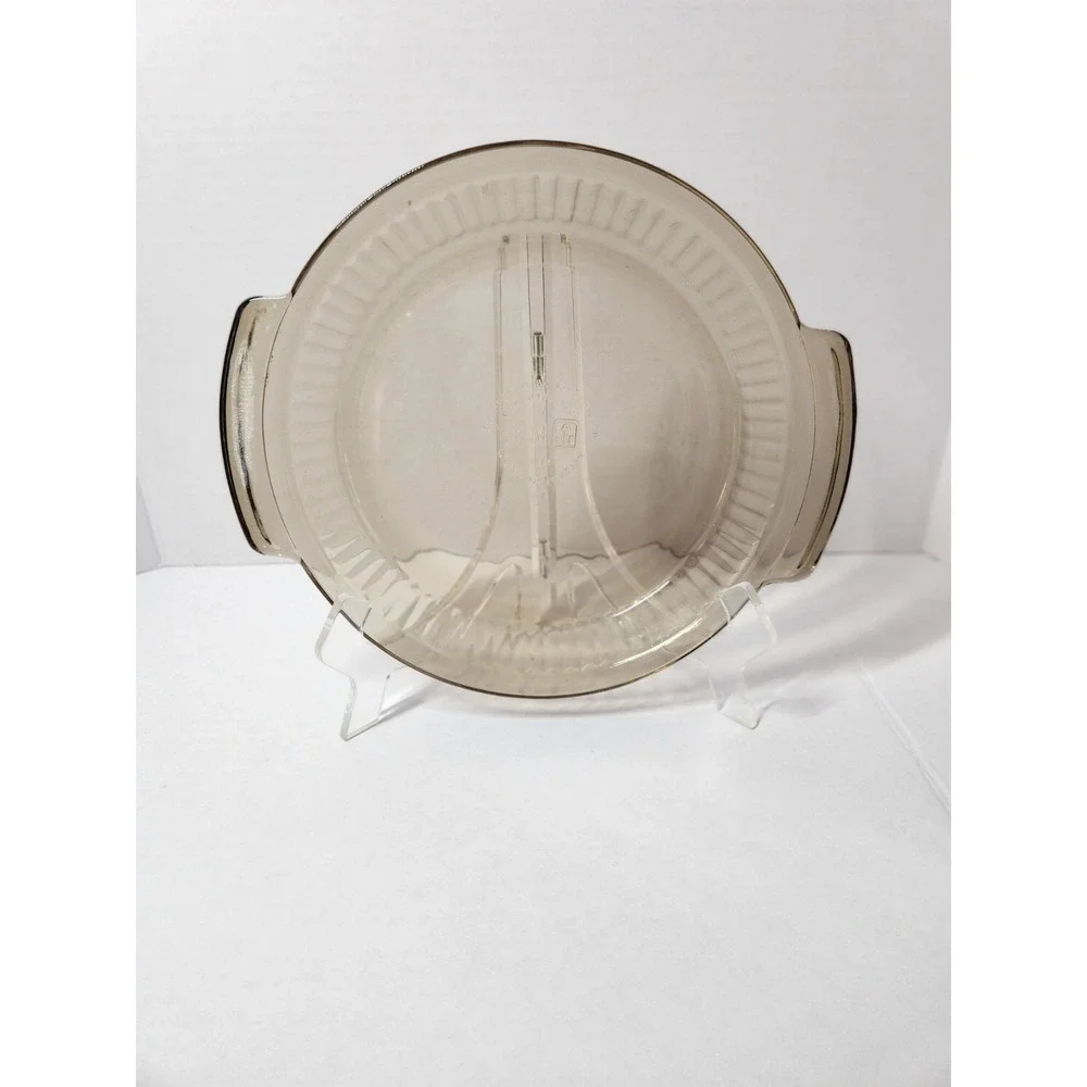 Anchor Hocking 9 inch Pie Plate Dish #1460 Amber Brown Glass Ribbed USA Made‎