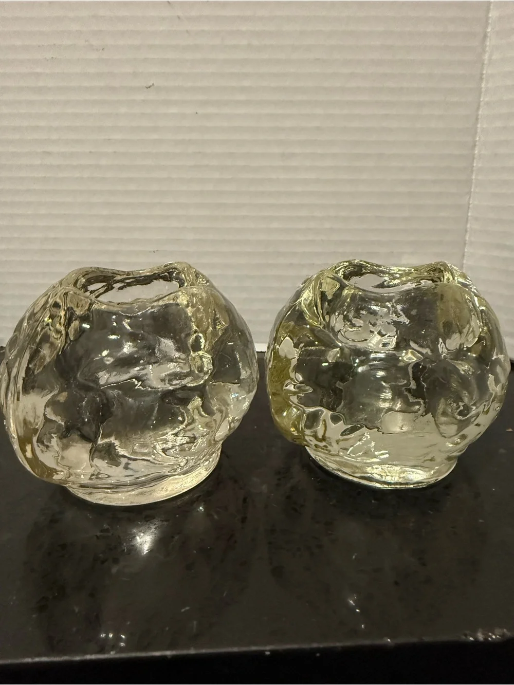 Glass Votive Candle Holders - Clear Yellow Tint (Pair)