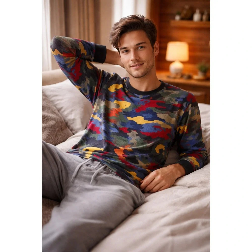 Polo Ralph Lauren Mens Multi Color Camo Big Pony Thermal Shirt Navy Blue M NEW