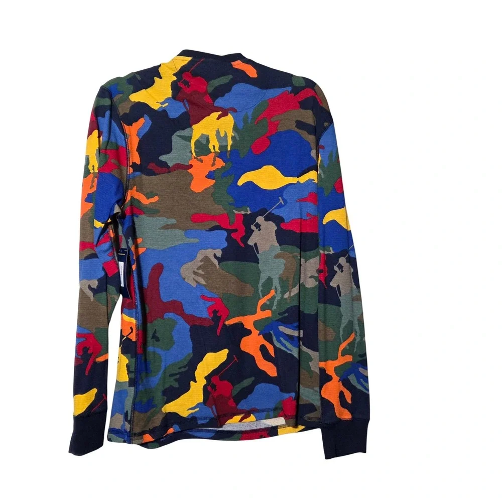 Polo Ralph Lauren Mens Multi Color Camo Big Pony Thermal Shirt Navy Blue M NEW