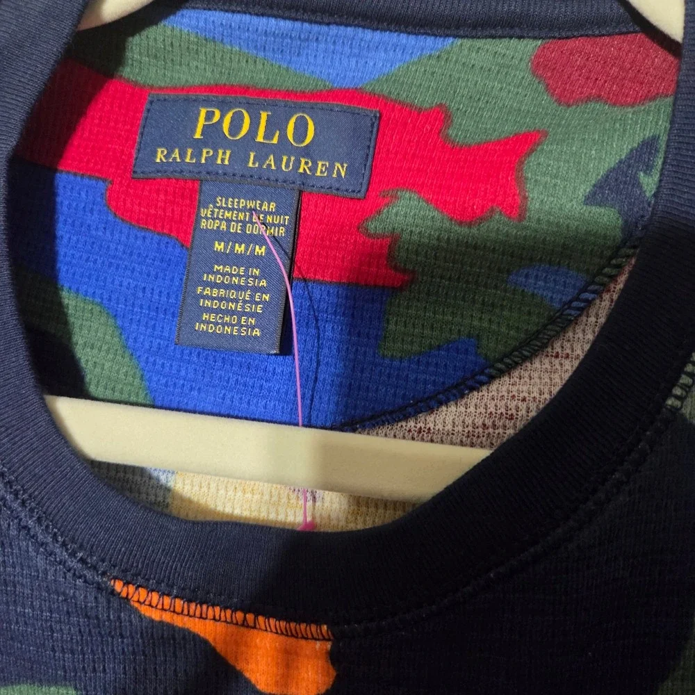 Polo Ralph Lauren Mens Multi Color Camo Big Pony Thermal Shirt Navy Blue M NEW