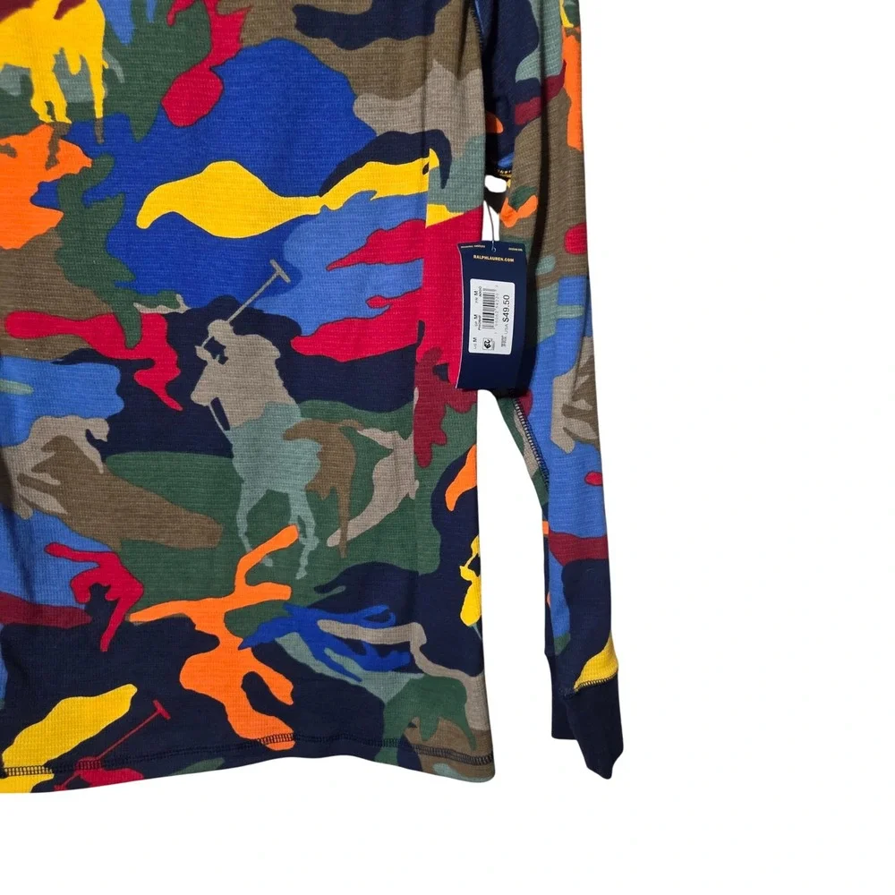 Polo Ralph Lauren Mens Multi Color Camo Big Pony Thermal Shirt Navy Blue M NEW