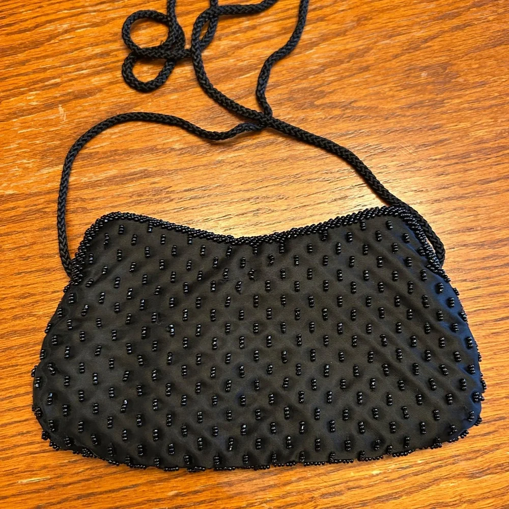 Valerie Stevens‎ Beaded Black Women's Small Purse with Pocket Mirror