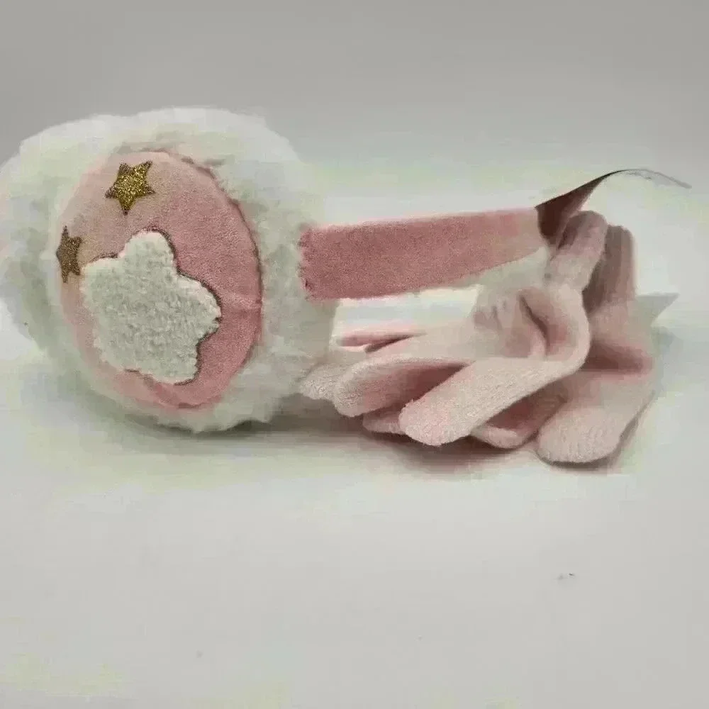 NWT Rainbow Sugar Fashion Star Faux‎ Fur Earmuffs & Stretch Pink Gloves One Size