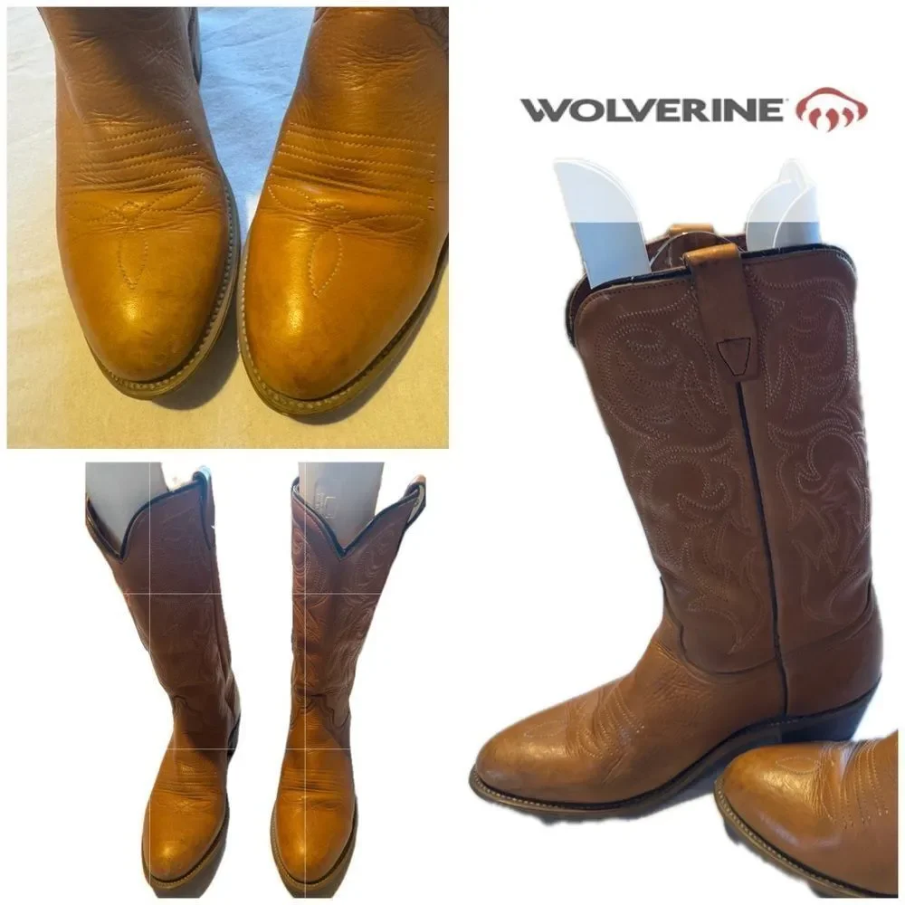 WOLVERINE MEN 9.5 Tan / butterscotch‎ Leather Western Cowboy Boots