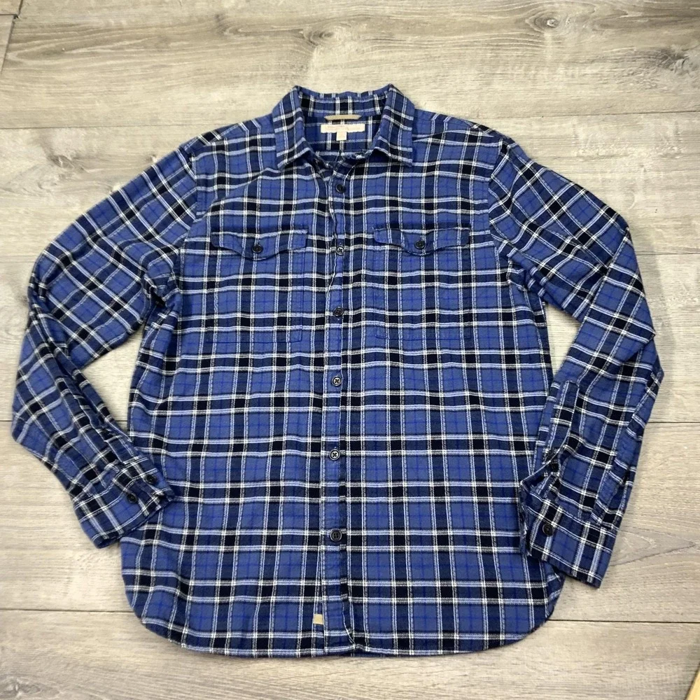 Banana Republic Shirt Mens Large Blue Flannel Plaid Long Sleeve Button‎ Front