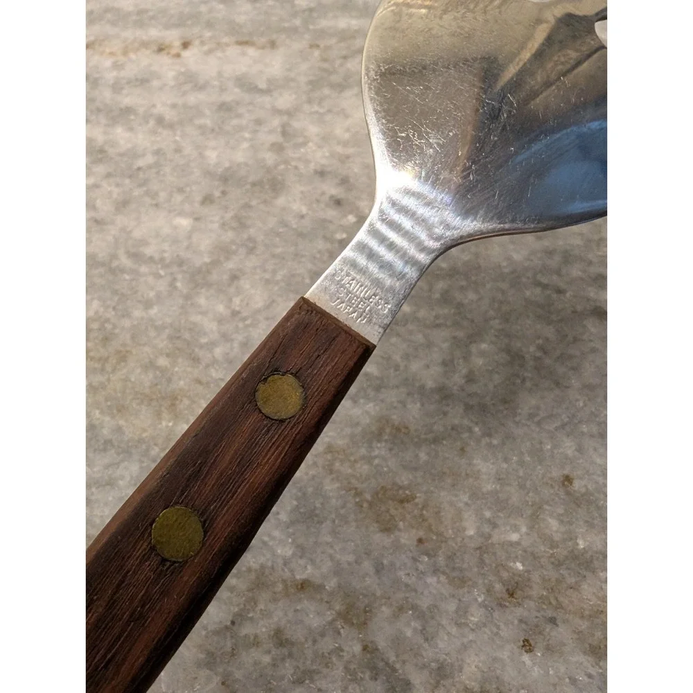 1 x Vintage MCM Teak SALAD SERVING Wood Handle Fork Japan Stainless Steel