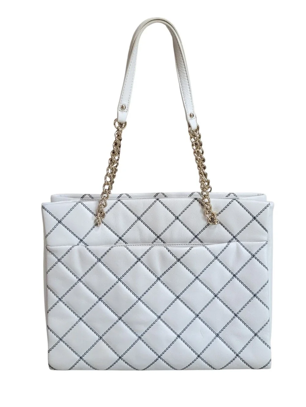EUC kate spade White Quilted Tote with Black Stitching and Gold Chain Handles