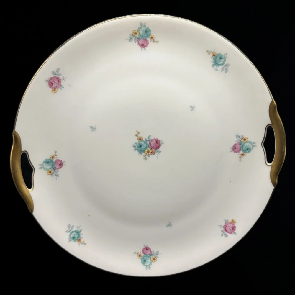 KPM Vintage Floral Gold Trim Handled Porcelain Serving Plate Platter Serveware