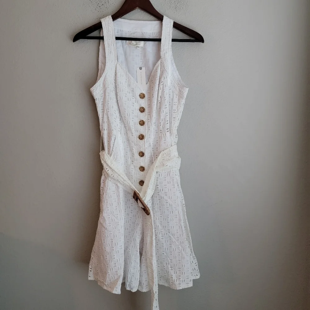 Anthropologie Belted Eyelet Romper in Ivory size 6 NWT