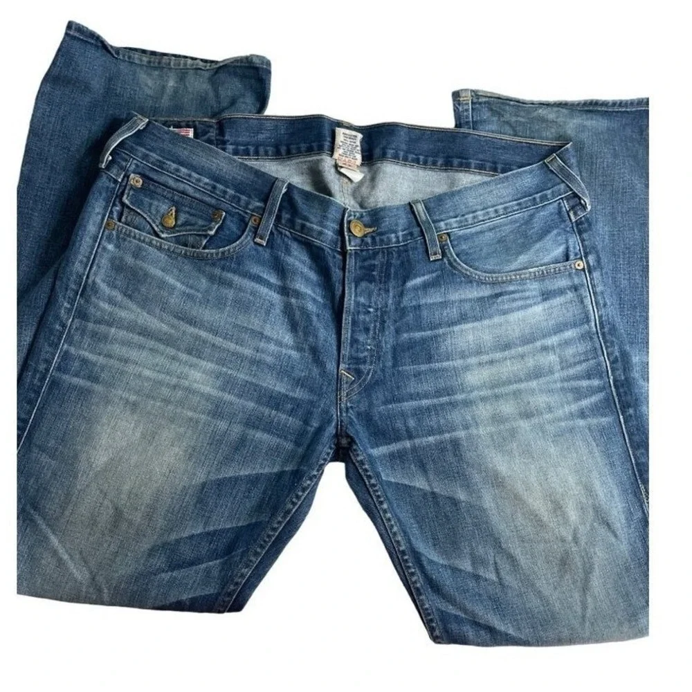 True Religion Mens Medium Wash Straight Leg Flap Pocket Jeans Made USA Size 40