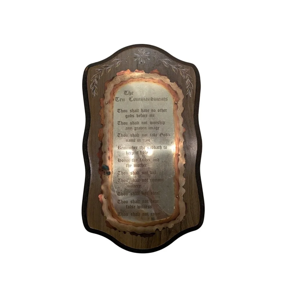 Vintage Home Interiors The Ten Commandments Wood & Brass Wall Plaque 19