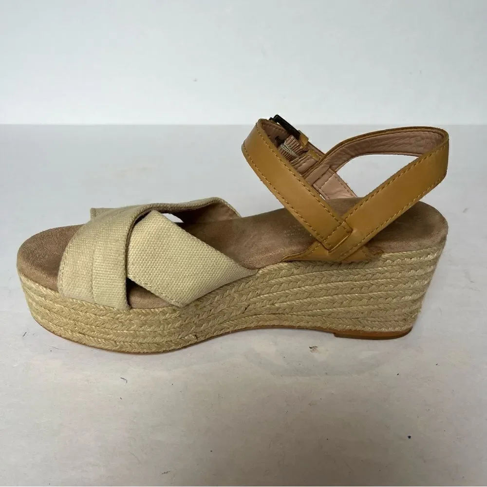 Toms Women's Braided Wedge Espadrille Sandals Light Tan Size 6 Canvas Straps