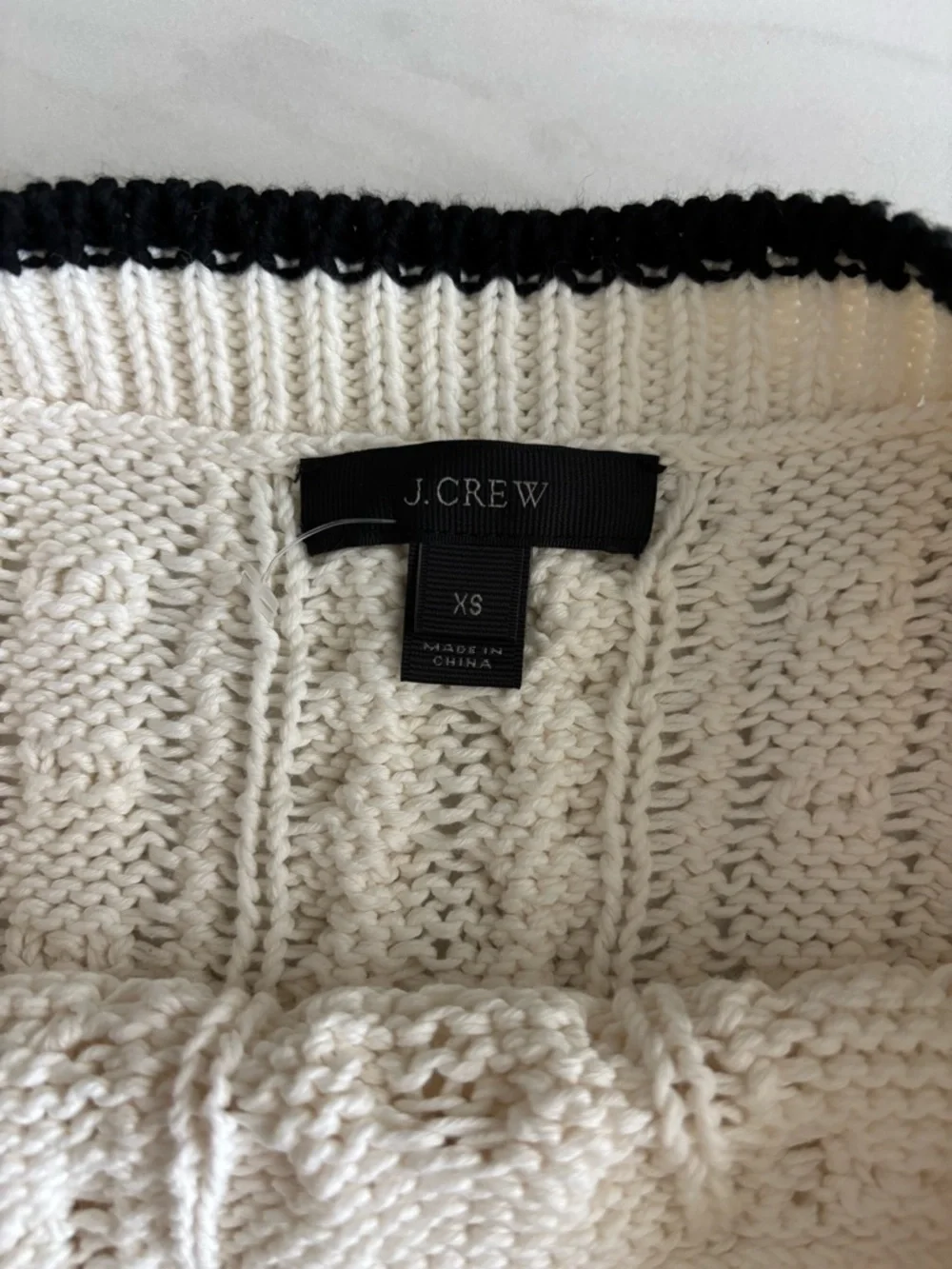J. Crew Cream Cable Knit Sweater with Black Trim XS