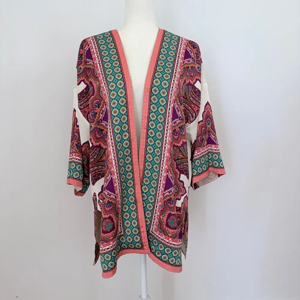 Chico's Ethnic Medallion Reversible Paisley & Elephant Print Kimono Jacket Large