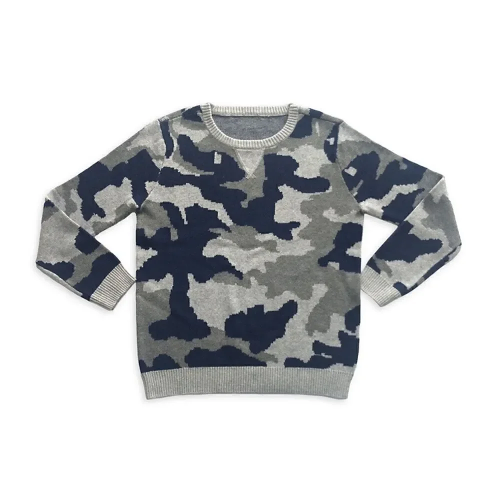 Bear Camp Blue Gray Camouflage Sweater, 3-6 months