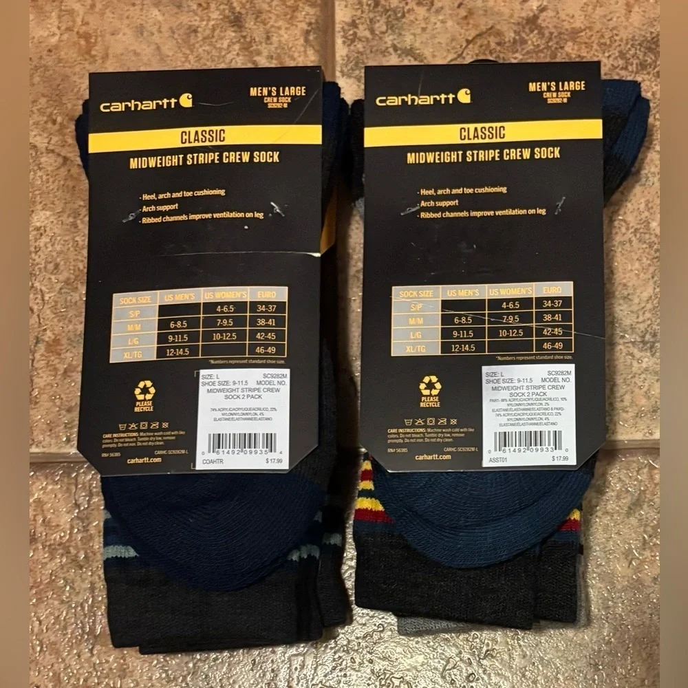 NWT *Bundle 4 pairs* men’s Carhartt Classic Midweight Stripe Crew Socks sz XL