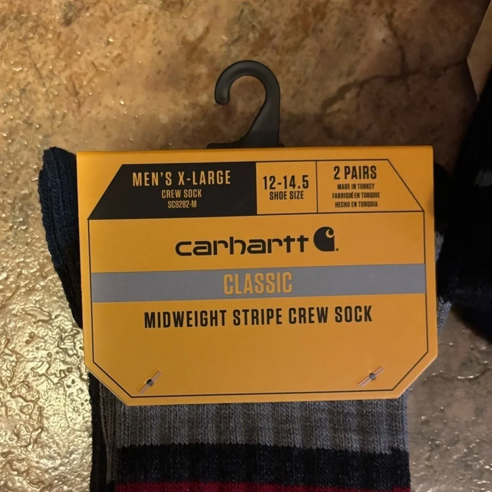 NWT *Bundle 4 pairs* men’s Carhartt Classic Midweight Stripe Crew Socks sz XL