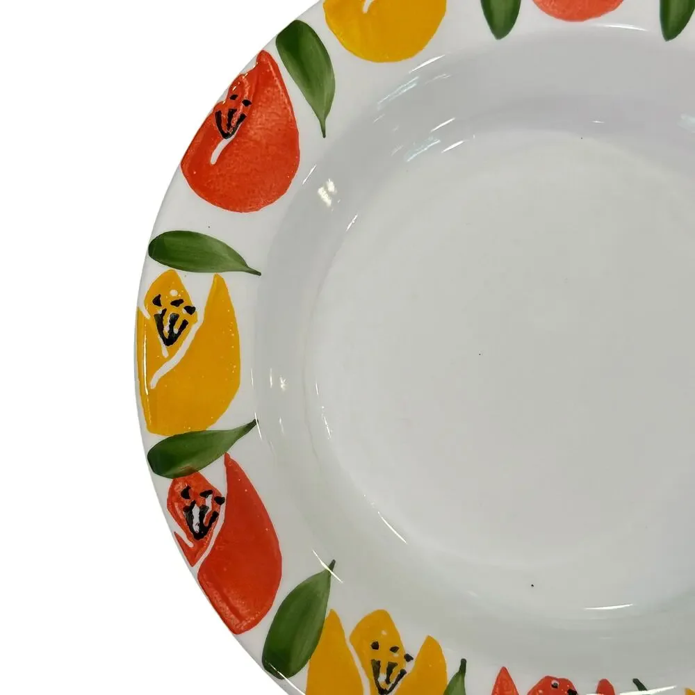 Pier One Tulips Floral Soup Bowl Rimmed Handpainted Yellow‎ Made In Italy 9