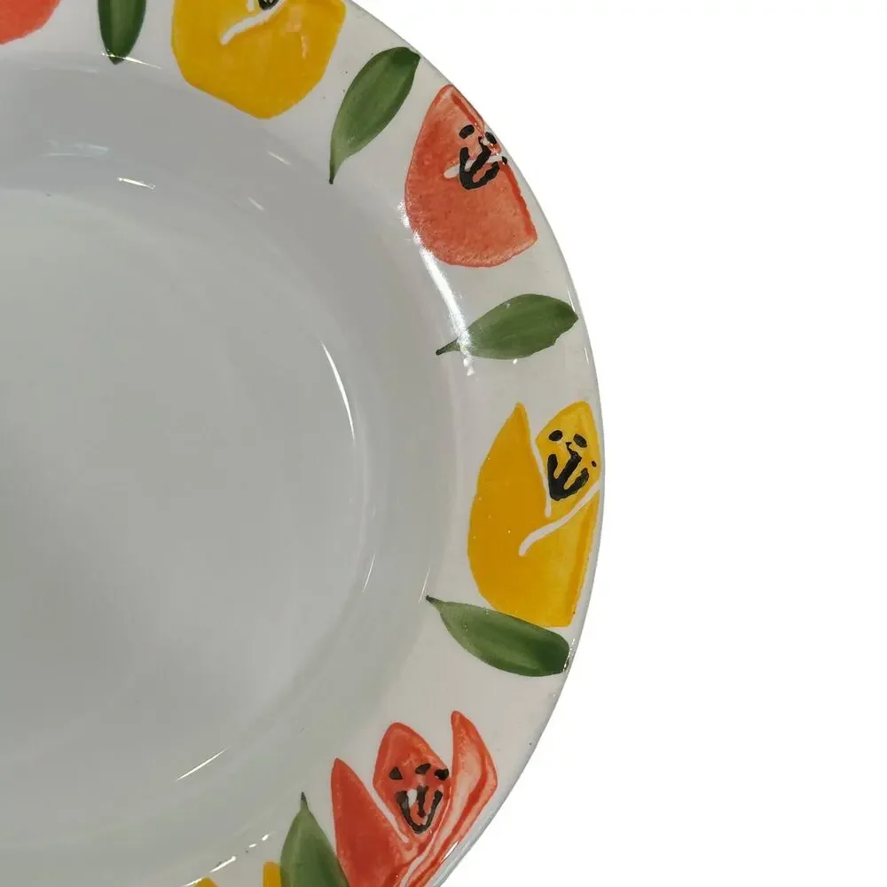 Pier One Tulips Floral Soup Bowl Rimmed Handpainted Yellow‎ Made In Italy 9