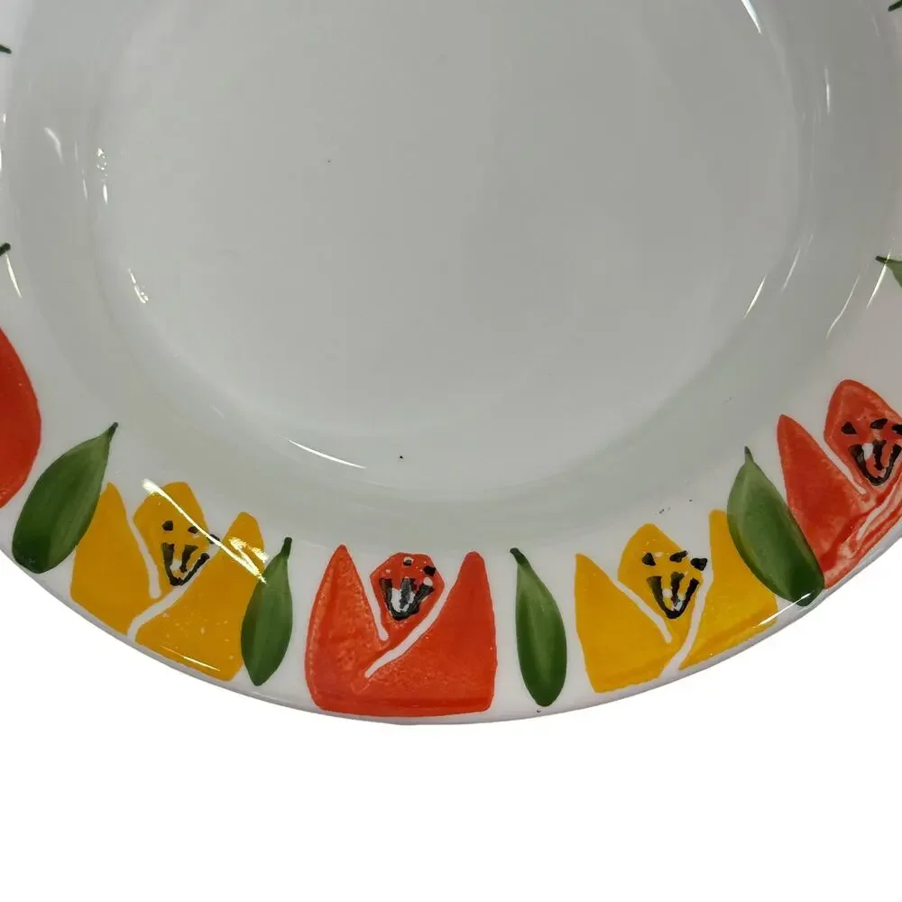 Pier One Tulips Floral Soup Bowl Rimmed Handpainted Yellow‎ Made In Italy 9